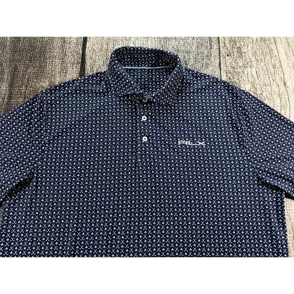 RLX Ralph Lauren Mens Golf Clubs Spades Navy Blue Performance Polo Shirt - Picture 3 of 9